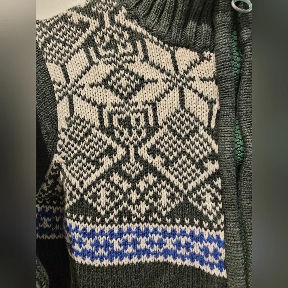 24M Nordic Pattern Green‎ White Blue Zip-Up Sweater Easter Grandpa Fisherman